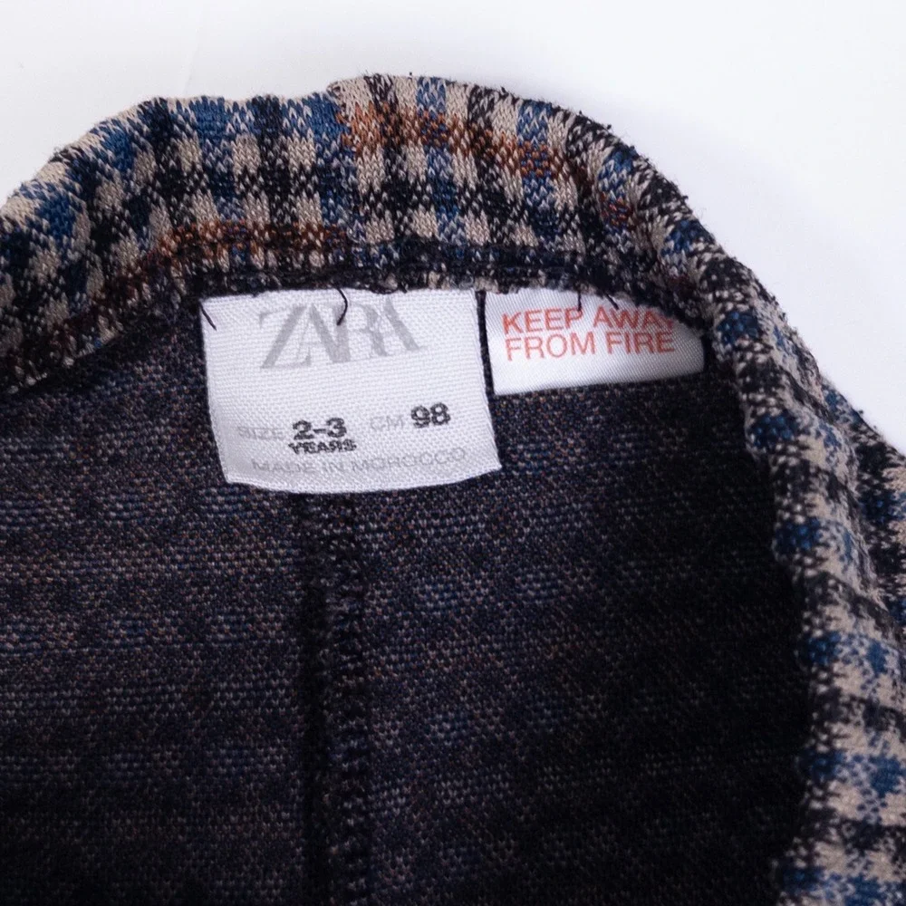 Zara Plaid Leggings Kids 2-3 Years Blue Brown Check Pattern Elastic Waist Pants‎